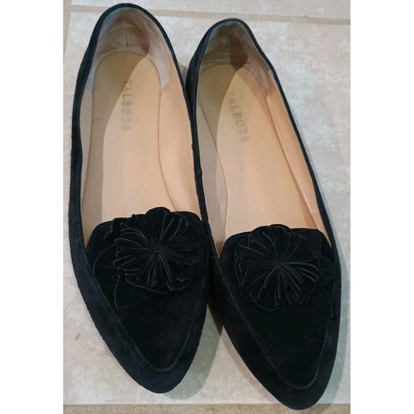 Talbots Suede Black Flats Women's 8.5  Pointed Toe Bow Career - Picture 1 of 6